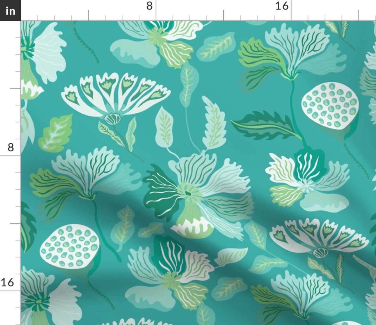 Modern Floral Monochrome Chintz Bright Green Jade Botanical Flowers Custom Printed Fabric by Spoonflower Various Fabrics by the Yard or Fat Quarter